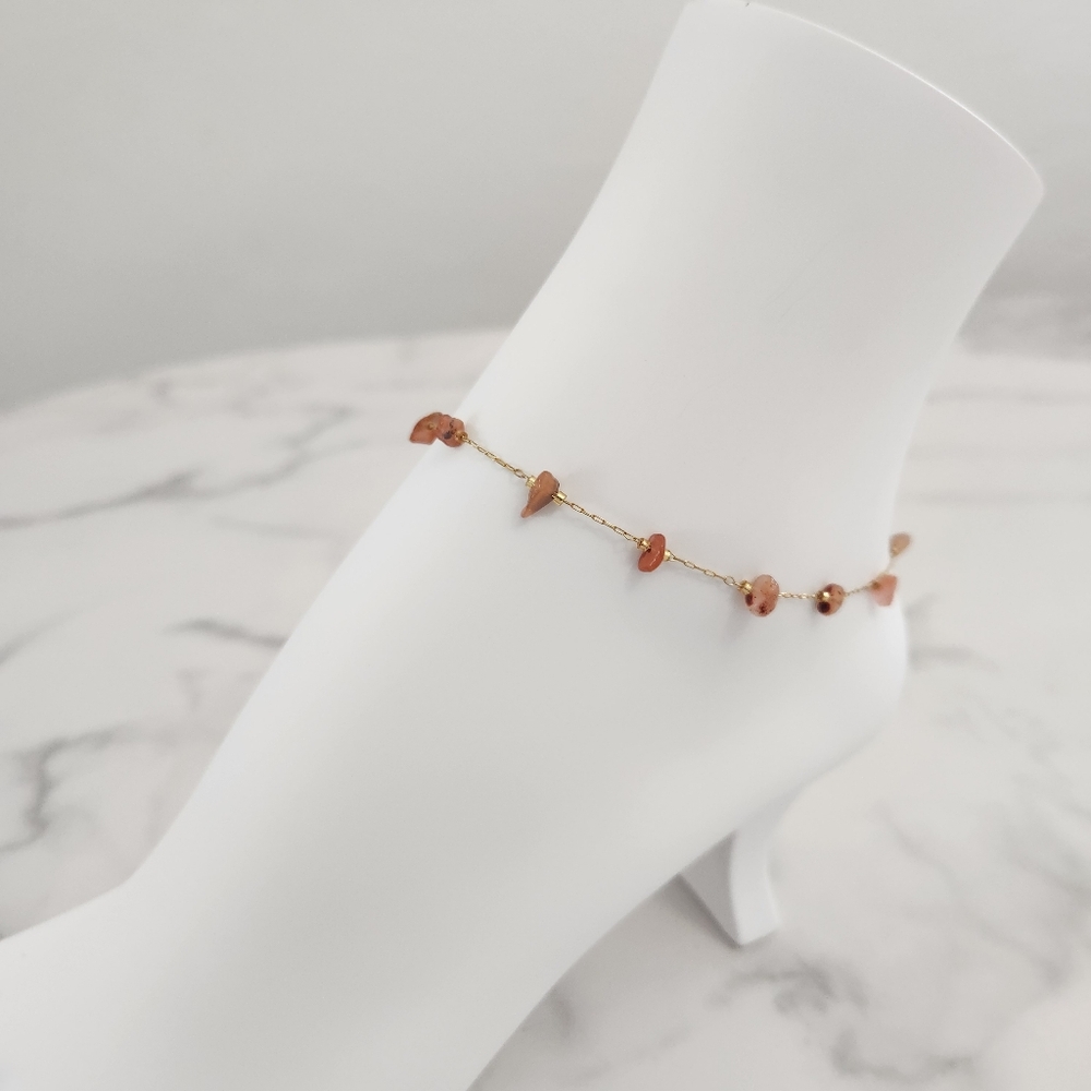 Minimalist Reddish-Orange Dainty Stones 18K Gold Plated Anklet